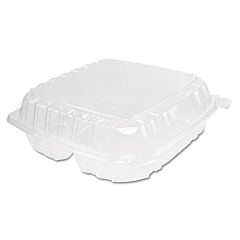 Dart ClearSeal Hinged-Lid Plastic Containers, 3-Compartment, 9.4 x 8.9 x 3, Plastic, 100/Bag, 2 Bags/Carton (DCCC95PST3)