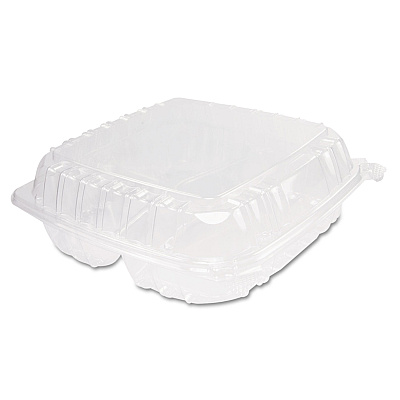 Dart ClearSeal Hinged-Lid Plastic Containers, 3-Compartment, 9.4 x 8.9 x 3, Plastic, 100/Bag, 2 Bags/Carton (DCCC95PST3)