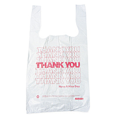 Barnes Paper Thank You High-Density Shopping Bags, Have a Nice Day Labeling, Cut-Out Handles, 10" x 5" x 19", White/Red, 2,000/Carton (BPC10519THYOU)