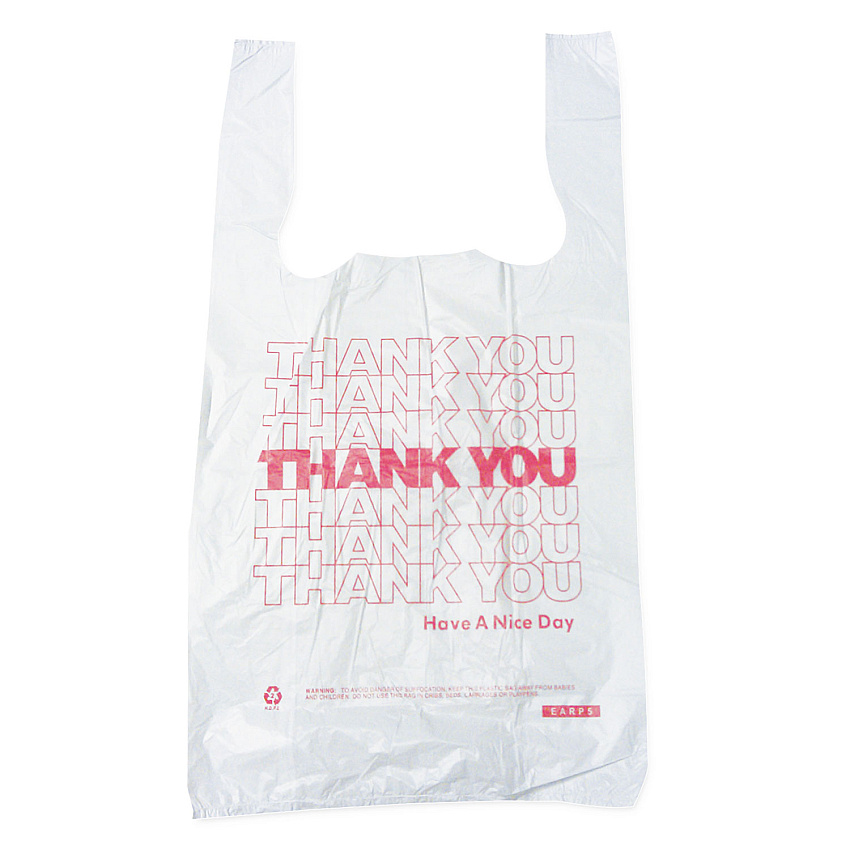 Barnes Paper Thank You High-Density Shopping Bags, Have a Nice Day Labeling, Cut-Out Handles, 10" x 5" x 19", White/Red, 2,000/Carton (BPC10519THYOU)