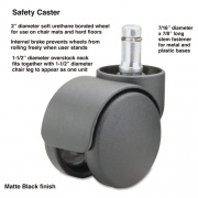 Master Caster Safety Casters, Oversized Neck, Grip Ring Type B Stem, 2" Soft Polyurethane Wheel, Matte Black, 5/Set (64335)