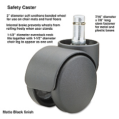 Master Caster Safety Casters, Oversized Neck, Grip Ring Type B Stem, 2" Soft Polyurethane Wheel, Matte Black, 5/Set (MAS64335)