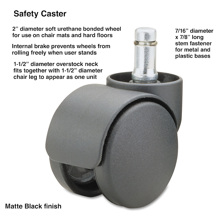Master Caster Safety Casters, Oversized Neck, Grip Ring Type B Stem, 2" Soft Polyurethane Wheel, Matte Black, 5/Set (MAS64335)