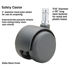 Master Caster Safety Casters, Standard Neck, Grip Ring Type B Stem, 2" Hard Nylon Wheel, Matte Black, 5/Set (MAS64234)