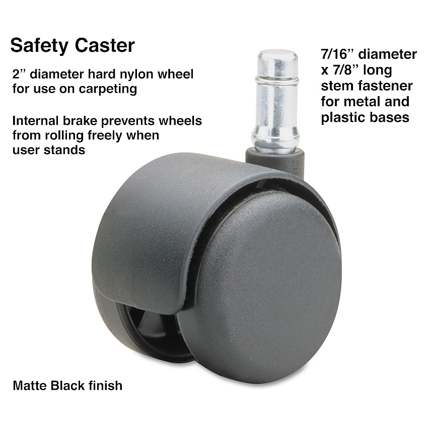 Master Caster Safety Casters, Standard Neck, Grip Ring Type B Stem, 2" Hard Nylon Wheel, Matte Black, 5/Set (MAS64234)