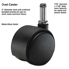 Master Caster Duet Dual Wheels, Grip Ring Type C Stem, 2" Soft Polyurethane Wheel, Matte Black, 5/Set (MAS64526)