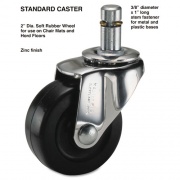 Master Caster Standard Casters, Grip Ring Type K Stem, 2" Soft Rubber Wheel, Black/Zinc, 4/Set (32001)