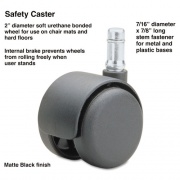 Master Caster Safety Casters, Standard Neck, Grip Ring Type B Stem, 2" Soft Polyurethane Wheel, Matte Black, 5/Set (64334)