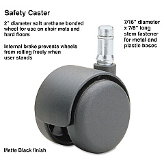 Master Caster Safety Casters, Standard Neck, Grip Ring Type B Stem, 2" Soft Polyurethane Wheel, Matte Black, 5/Set (MAS64334)
