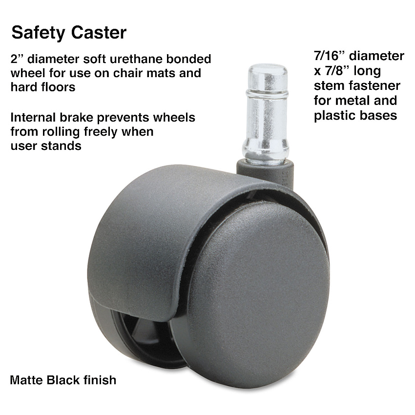 Master Caster Safety Casters, Standard Neck, Grip Ring Type B Stem, 2" Soft Polyurethane Wheel, Matte Black, 5/Set (MAS64334)