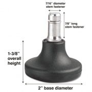 Master Caster Low Profile Bell Glides, Grip Ring Type B Stem, 2" x 1.38" Glide, Matte Black, 5/Set (70178)