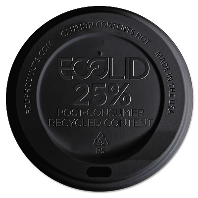 Eco-Products EcoLid 25% Recycled Content Hot Cup Lid, Black, Fits 10 oz to 20 oz Cups, 100/Pack, 10 Packs/Carton (ECOEPHL16BR)