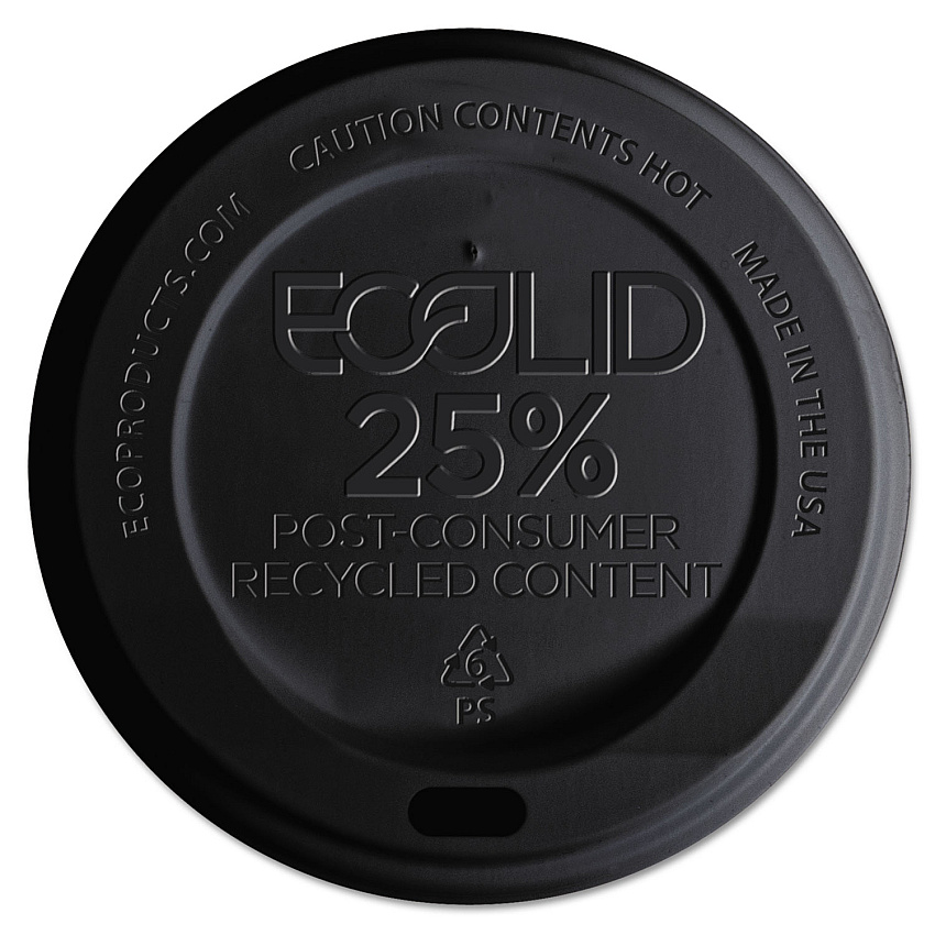 Eco-Products EcoLid 25% Recycled Content Hot Cup Lid, Black, Fits 10 oz to 20 oz Cups, 100/Pack, 10 Packs/Carton (ECOEPHL16BR)