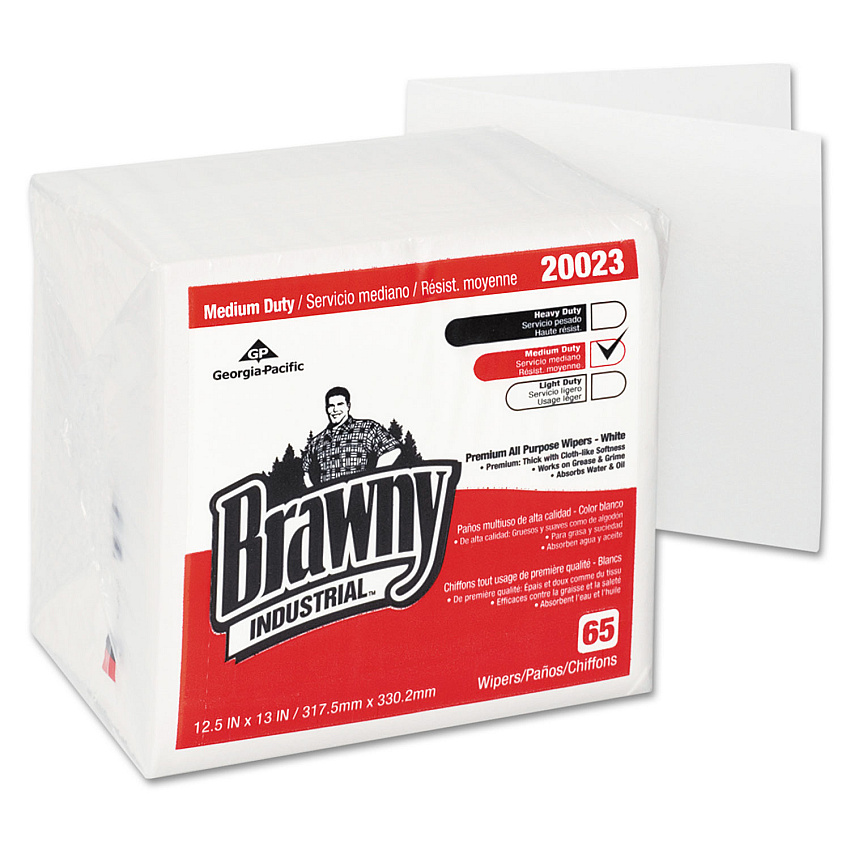 Brawny Professional Medium Duty Premium DRC 1/4 Fold Wipers, 1-Ply, 13 x 12.5, Unscented, White, 65/Pack (GPC20023)