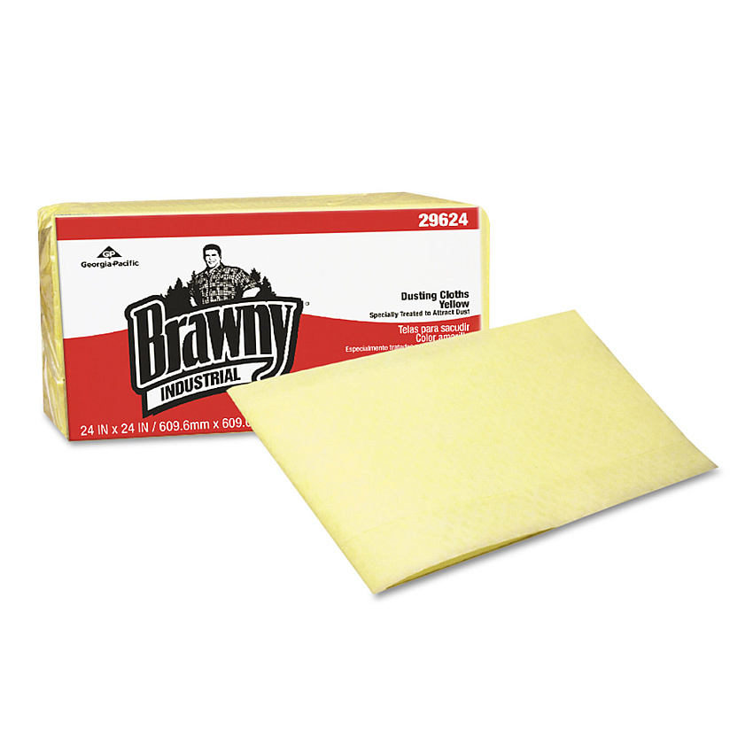 Brawny Professional Dusting Cloths, Quarterfold, 24 x 24, Unscented, Yellow, 50/Pack, 4 Packs/Carton (GPC29624)