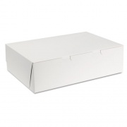 SCT White One-Piece Non-Window Bakery Boxes, 1/4-Sheet Cake Box, 14 x 10 x 4, White, Paper, 100/Carton (1025)