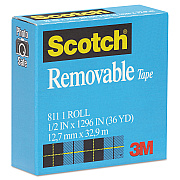 Scotch Removable Tape, 1" Core, 0.5" x 36 yds, Transparent (MMM811121296)