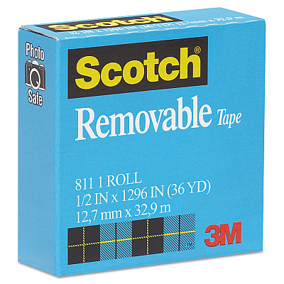 Scotch Removable Tape, 1" Core, 0.5" x 36 yds, Transparent (MMM811121296)