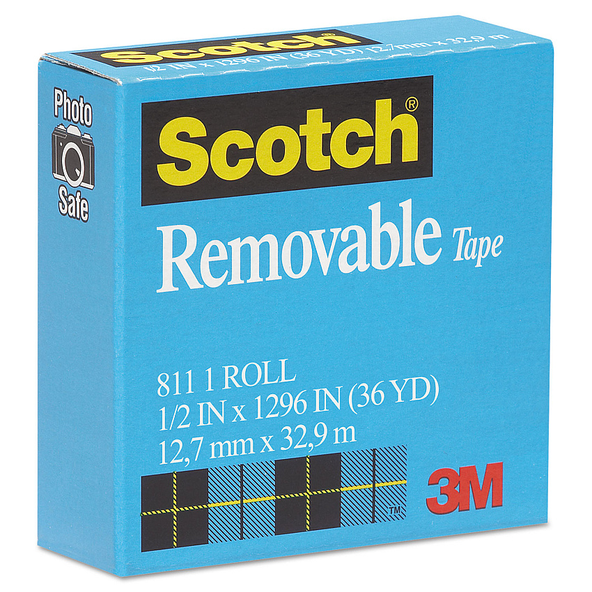 Scotch Removable Tape, 1" Core, 0.5" x 36 yds, Transparent (MMM811121296)