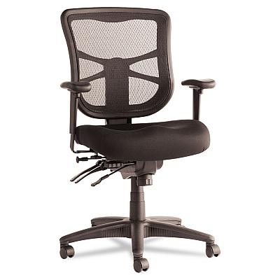 Alera Elusion Series Mesh Mid-Back Multifunction Chair, Prem Fabric, Supports Up to 275 lb, 17.7" to 21.4" Seat Height, Black (ALEEL42ME10B)