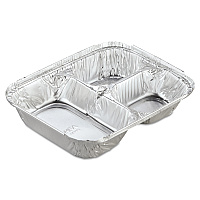 HFA Aluminum Oblong Container with Lid, 3-Compartment, 24 oz, 8.5 x 6.38 x 1.47, Silver, 250/Carton (HFA204535250W)
