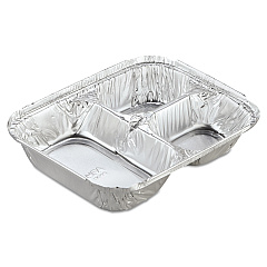 HFA Aluminum Oblong Container with Lid, 3-Compartment, 24 oz, 8.5 x 6.38 x 1.47, Silver, 250/Carton (HFA204535250W)