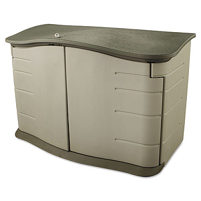 Rubbermaid Horizontal Outdoor Storage Shed, 55 x 28 x 36, 20 cu ft, Olive Green/Sandstone (RUB3748)
