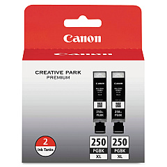 Canon 6432B004 (PGI-250XL) ChromaLife100+ High-Yield Ink, 500 Page-Yield, Black, 2/Pack