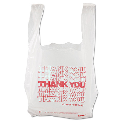 Barnes Paper Thank You High-Density Shopping Bags, Have a Nice Day Labeling, Cut-Out Handles, 8" x 4" x 16", White/Red, 2,000/Carton (BPC8416THYOU)