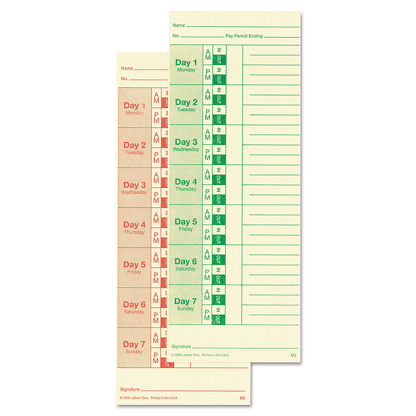 Lathem Time Time Clock Cards for All Standard Side-Print Time Clocks, Two Sides, 3.5 x 9, 100/Pack (LTHM2100)