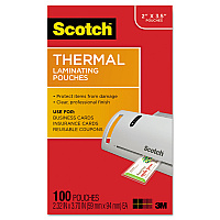Scotch Laminating Pouches, 5 mil, 3.75" x 2.38", Gloss Clear, 100/Pack (MMMTP5851100)