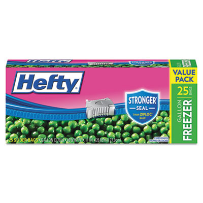 Hefty Slider Bags, 1 gal, 2.5 mil, 10.56" x 11", Clear, 25/Box (R82425)
