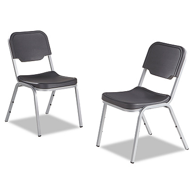 Iceberg Rough n Ready Stack Chair, Supports Up to 500 lb, 17.5" Seat Height, Black Seat, Black Back, Silver Base, 4/Carton (ICE64111)