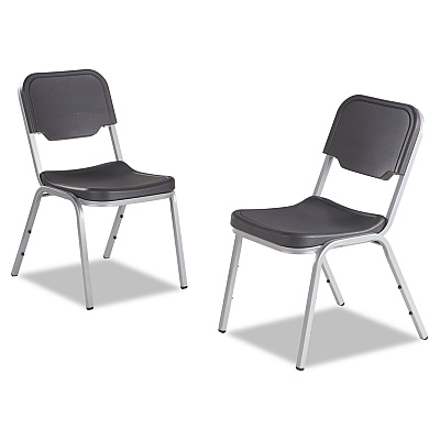 Iceberg Rough n Ready Stack Chair, Supports Up to 500 lb, 17.5" Seat Height, Charcoal Seat, Charcoal Back, Silver Base, 4/Carton (ICE64117)