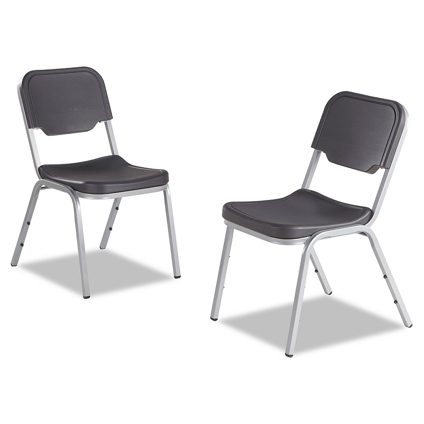 Iceberg Rough n Ready Stack Chair, Supports Up to 500 lb, 17.5" Seat Height, Charcoal Seat, Charcoal Back, Silver Base, 4/Carton (ICE64117)