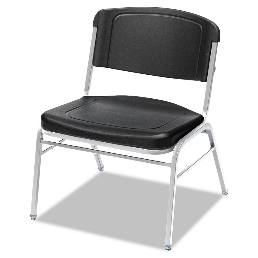 Iceberg Rough n Ready Wide-Format Big and Tall Stack Chair, Supports 500lb, 18.5" Seat Height, Black Seat/Back, Silver Base, 4/Carton (ICE64121)
