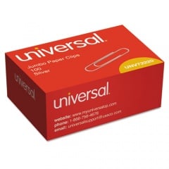 Universal Paper Clips, Jumbo, Smooth, Silver, 100/Box (72220BX)