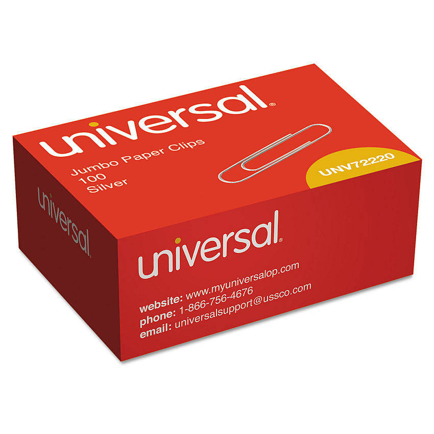 Universal Paper Clips, Jumbo, Smooth, Silver, 100/Box (UNV72220BX)