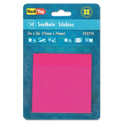 Redi-Tag SeeNotes Stickies , 3" x 3", Transparent Neon Pink, 50 Sheets/Pad (23774)