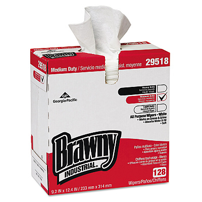 Brawny Professional Airlaid Medium Duty Wipers, Cloth, 1-Ply, 9.2 x 12.4, Unscented, White, 128/Box, 10 Boxes/Carton (GPC29518CT)