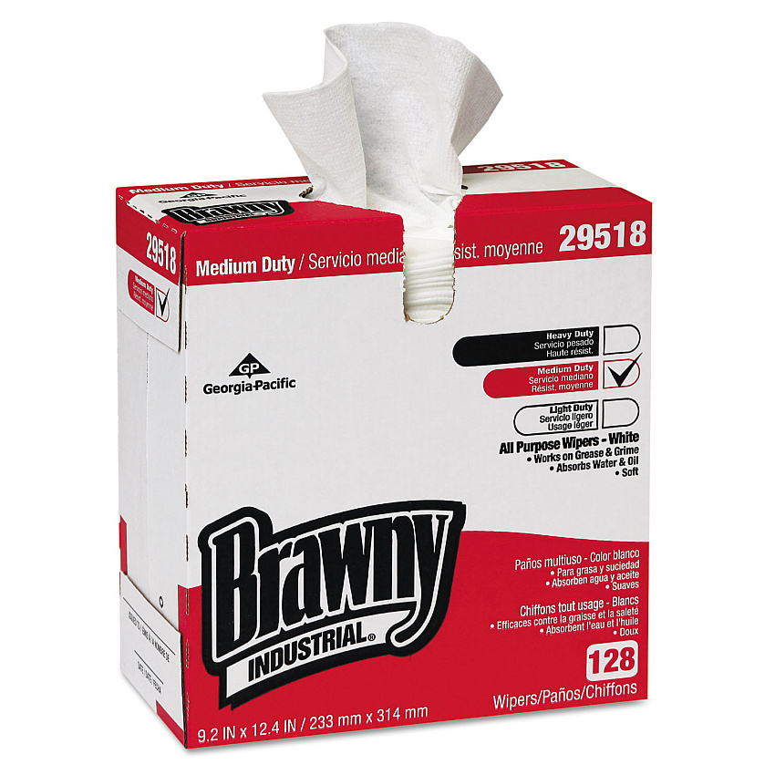 Brawny Professional Airlaid Medium Duty Wipers, Cloth, 1-Ply, 9.2 x 12.4, Unscented, White, 128/Box, 10 Boxes/Carton (GPC29518CT)