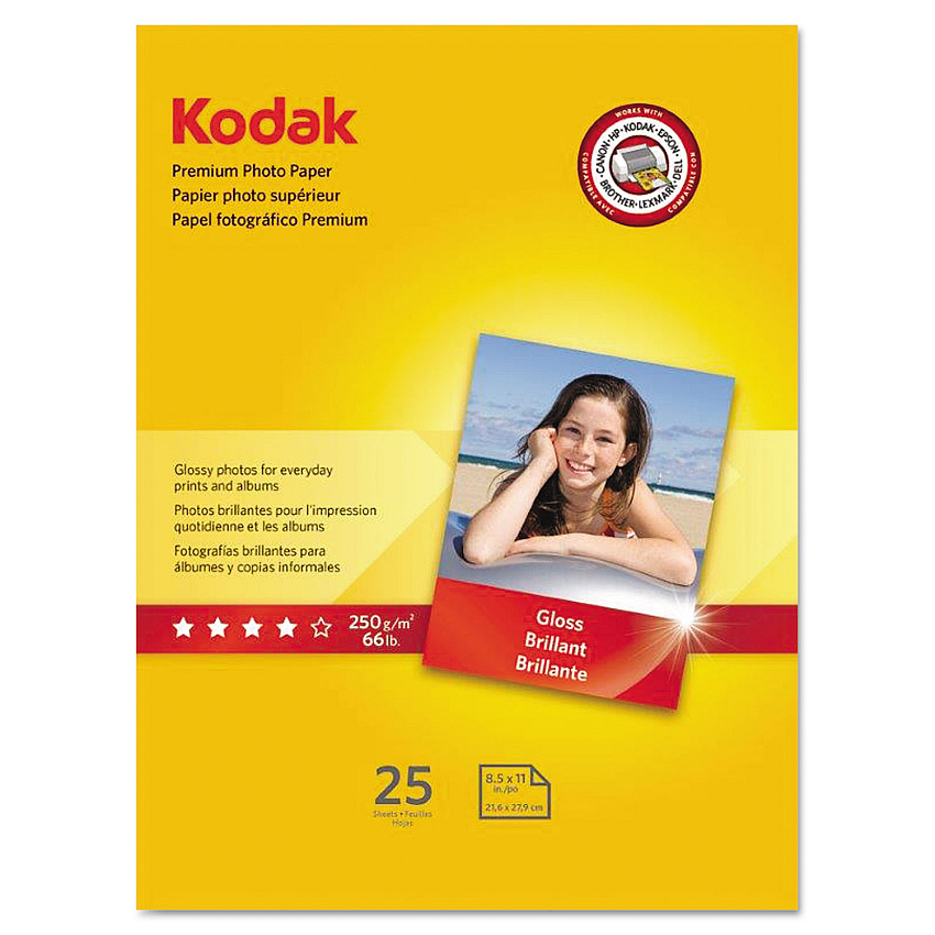Kodak Premium Photo Paper, 8.5 mil, 8.5 x 11, Glossy White, 25/Pack (KOD8689283)