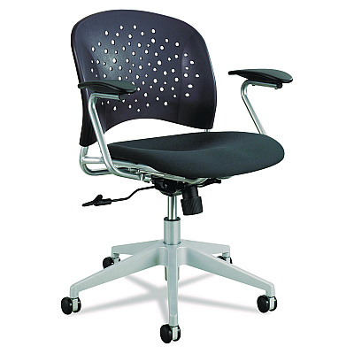 Safco Reve Round Back Task Chair, Supports Up To 250 Lb, 18" To 22.5" Seat Height, Black Seat/back, Silver Base (SAF6803BL)