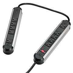 Fellowes Split Metal Surge Protector, 10 AC Outlets, 6 ft Cord, 1,250 J, Black/Silver (FEL99082)