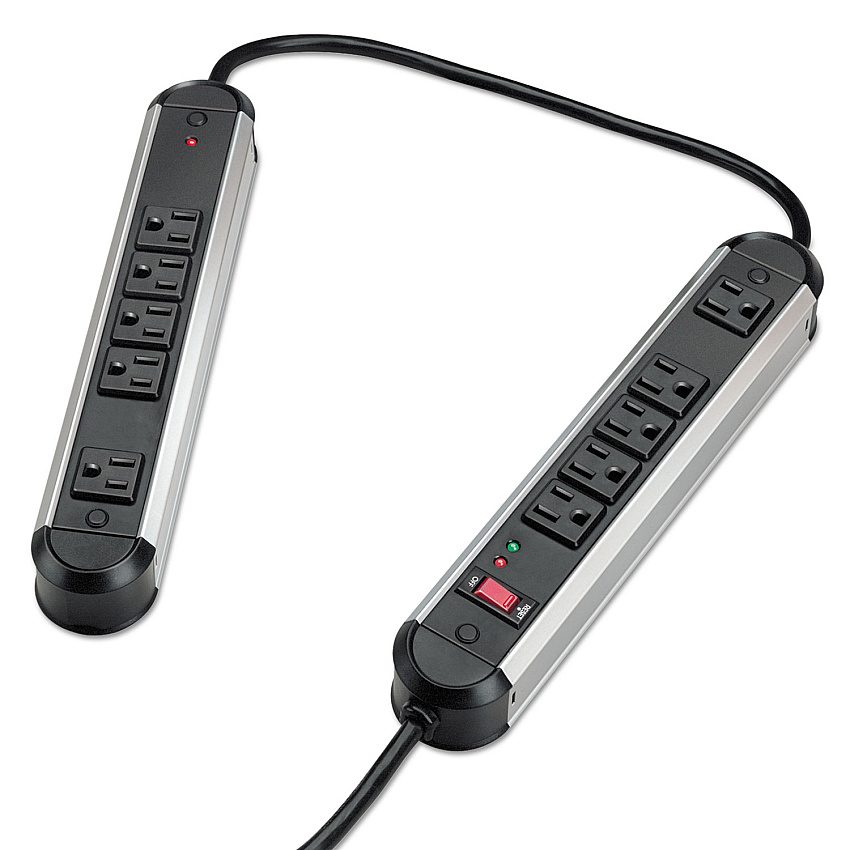 Fellowes Split Metal Surge Protector, 10 AC Outlets, 6 ft Cord, 1,250 J, Black/Silver (FEL99082)