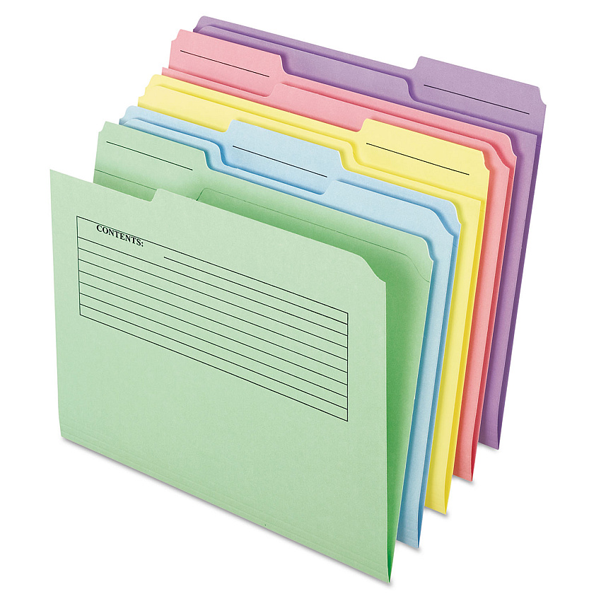 Pendaflex Printed Notes Folder, 1/3-Cut Tabs: Assorted, Letter Size, Assorted Colors, 30/Pack (PFX45269)