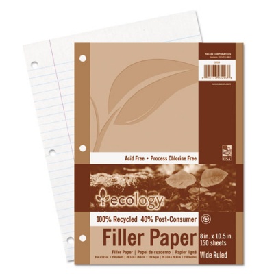 Pacon Ecology Filler Paper, 3-Hole, 8 x 10.5, Wide/Legal Rule, 150/Pack (3203)