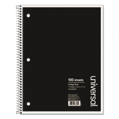 Universal Wirebound Notebook, 1-Subject, Medium/College Rule, Black Cover, (100) 11 x 8.5 Sheets (66600)