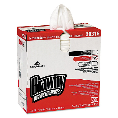 Brawny Professional Lightweight Disposable Shop Towel, 9.1" x 12.5, White, 200/Box (GPC29316)