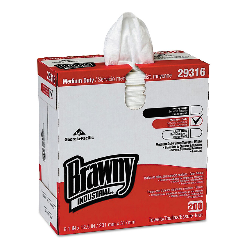 Brawny Professional Lightweight Disposable Shop Towels, 9.1 x 12.5, White, 2,000/Carton (GPC29316CT)